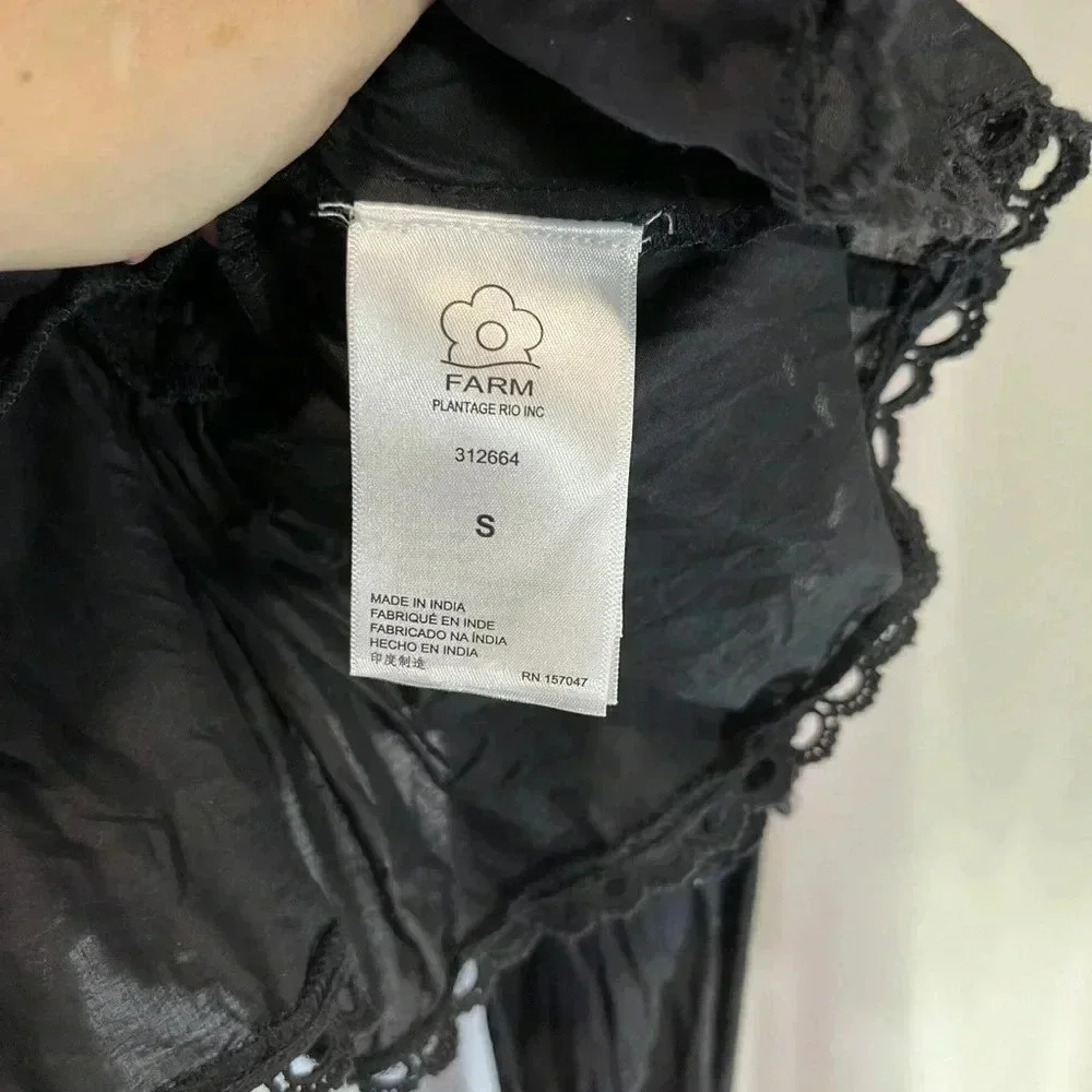 Farm Rio Black Lace Sleeve Ruffled Blouse (Size S) - Picture 8 of 13